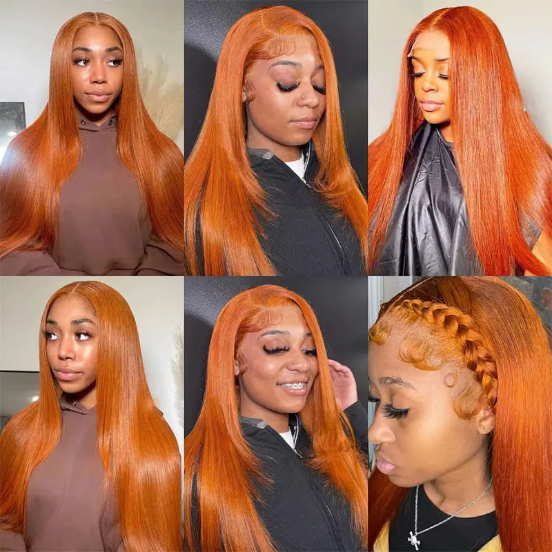 30 Inch Straight Orange Ginger Lace Front Wigs Human Hair