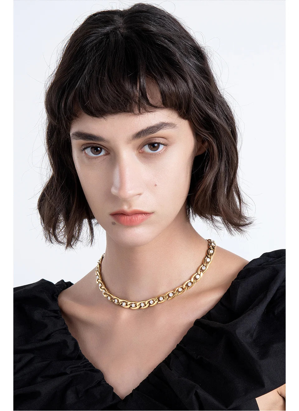 Luxurious Stainless Steel Zircons Gold Necklace