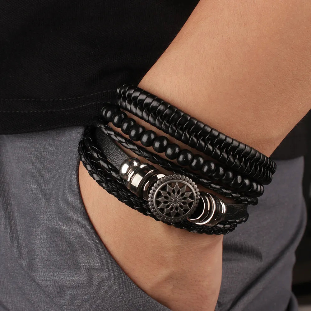 4Pcs/ Set Braided Leather Bracelets