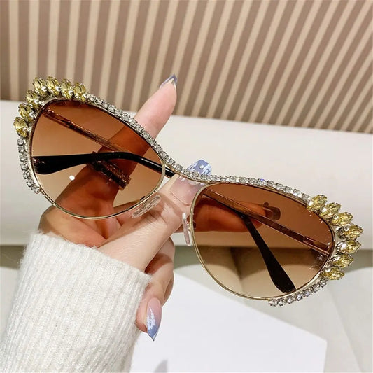 Cat-Eye Rhinestone Embellished Metal Sunglasses
