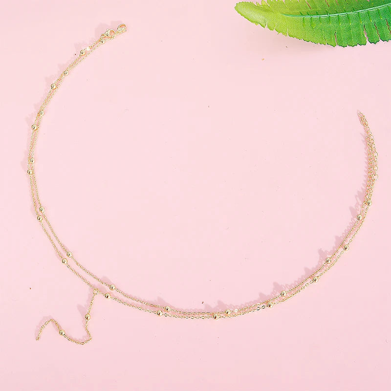 Trendy 925 Sterling Silver Double Layer Bead Necklace
