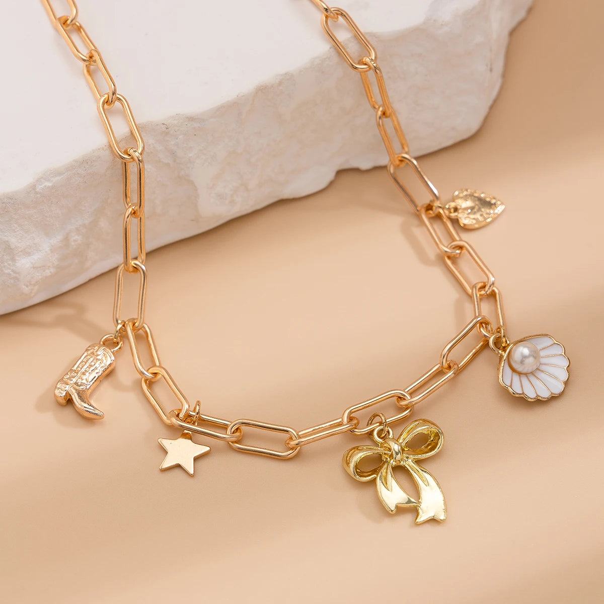 Star Love Heart Bowknot Pendant Necklace