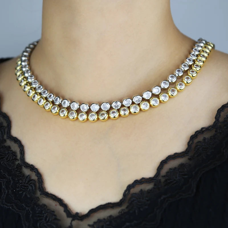 Tennis Chain Necklace Cubic Zirconia  | Gold and Platinum Plated