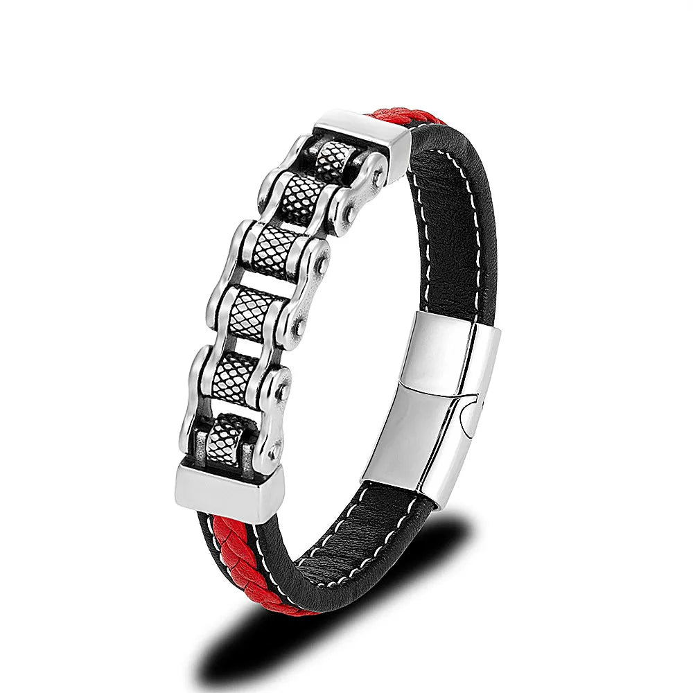 Biker Chain Braided Genuine Leather/ Stainless Steel