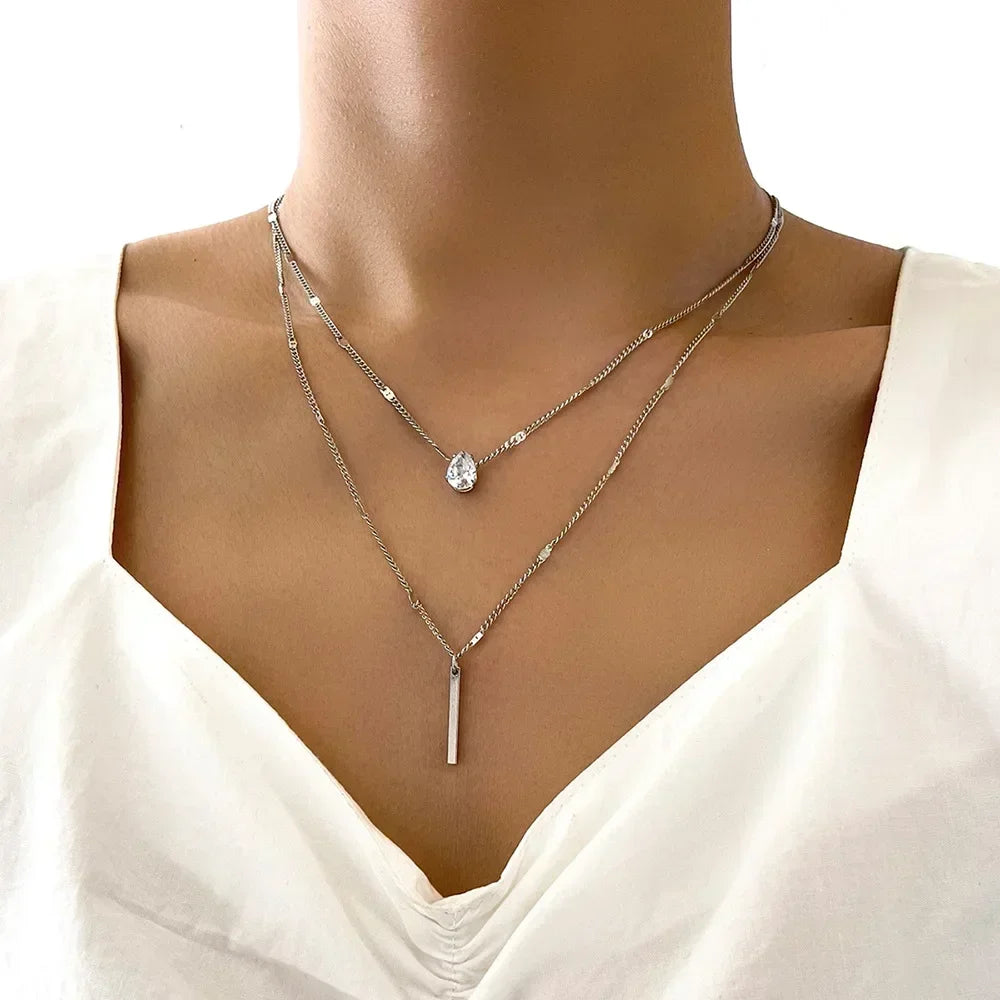 Charm Gold  Luxury Multi-layered Zircon Heart Pendant Necklace