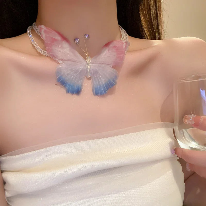 Butterfly Crystal  Aesthetic Double Layer Necklace