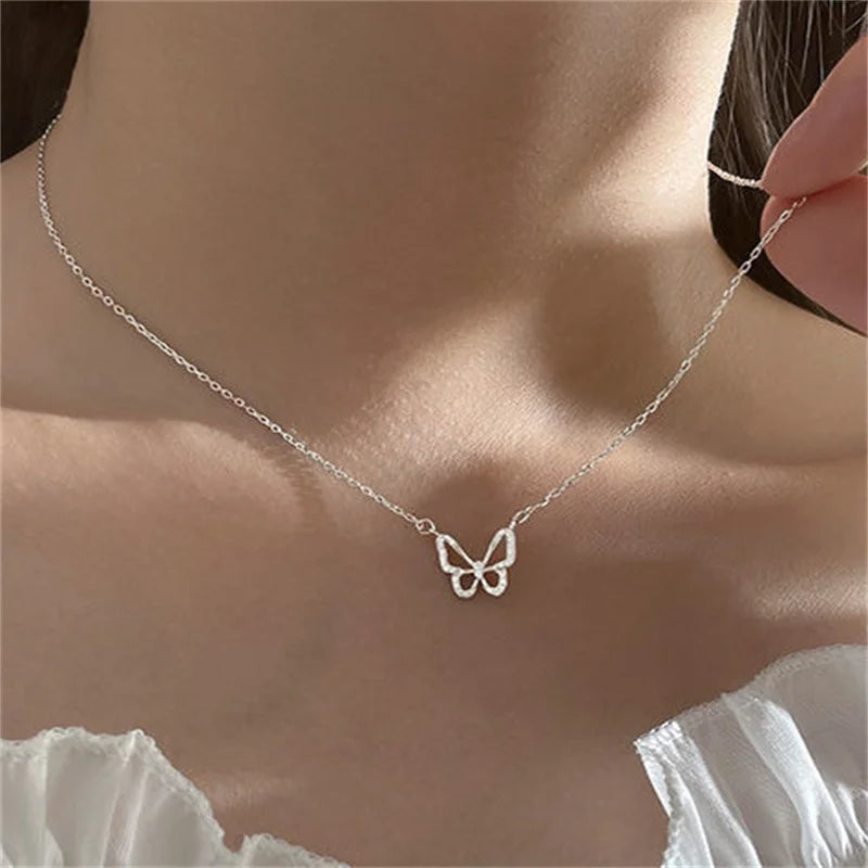 Shiny Butterfly Exquisite Double Layer Necklace