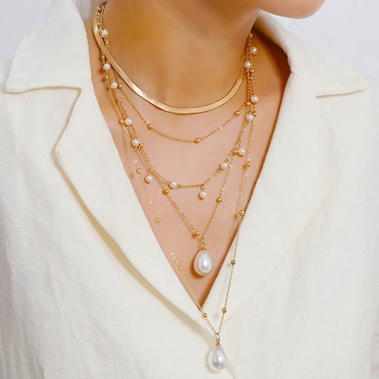Multi-Layer Pearl Cold Tone Jewelry
