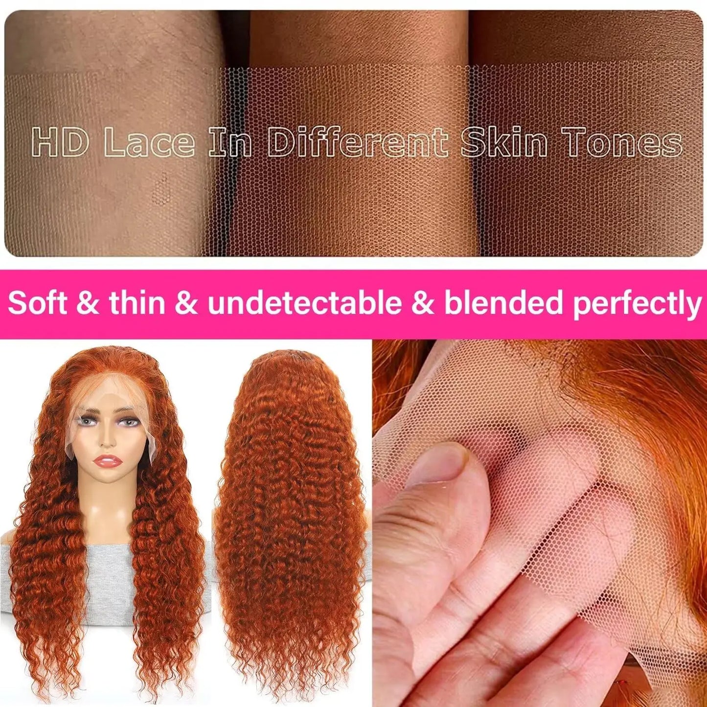 Deep Curly 13x5 Ginger | Transparent Lace Front Wigs