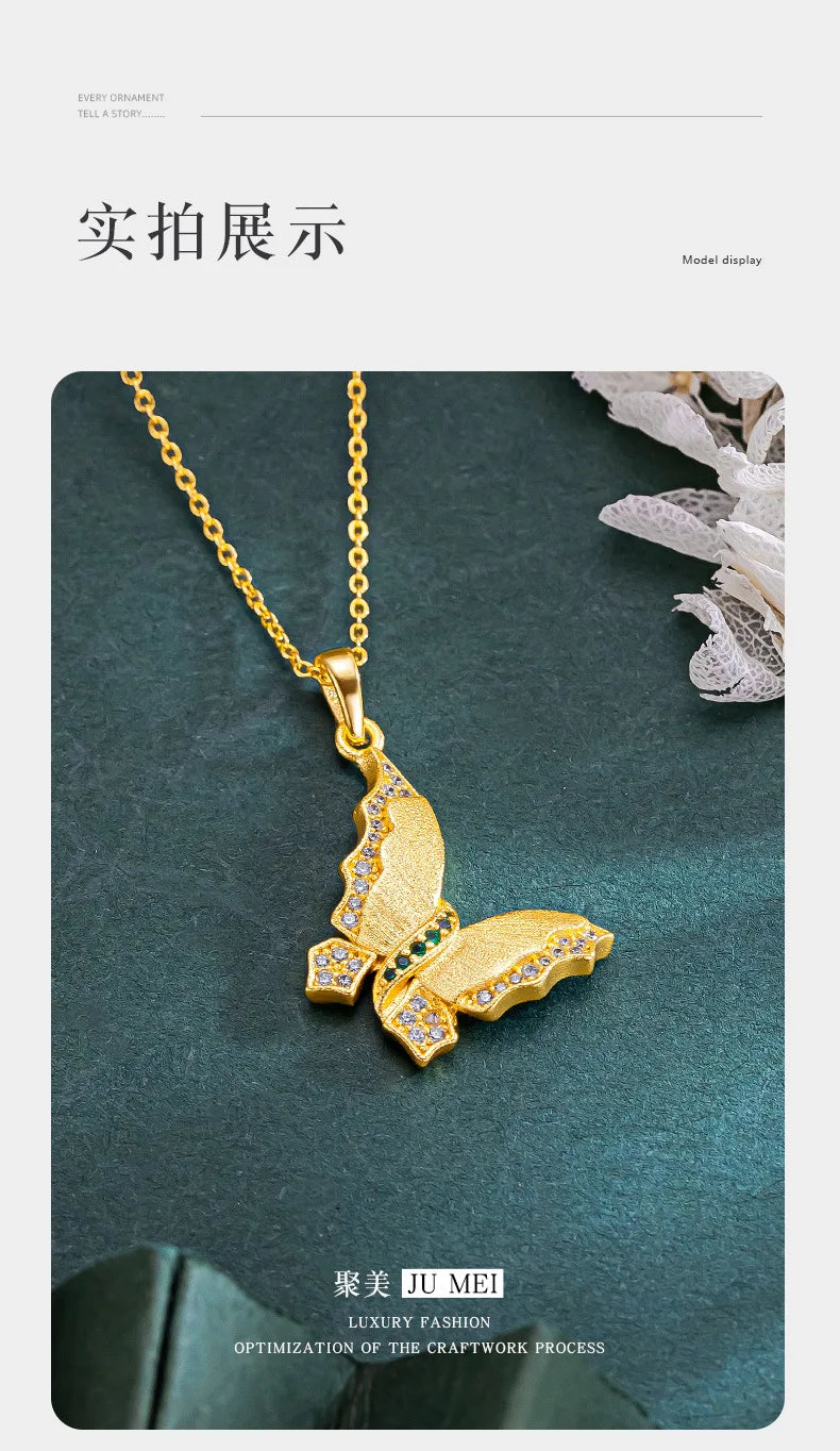 9999 24K   real gold store same gold women's necklace set with diamonds, butterfly beautiful jewelry