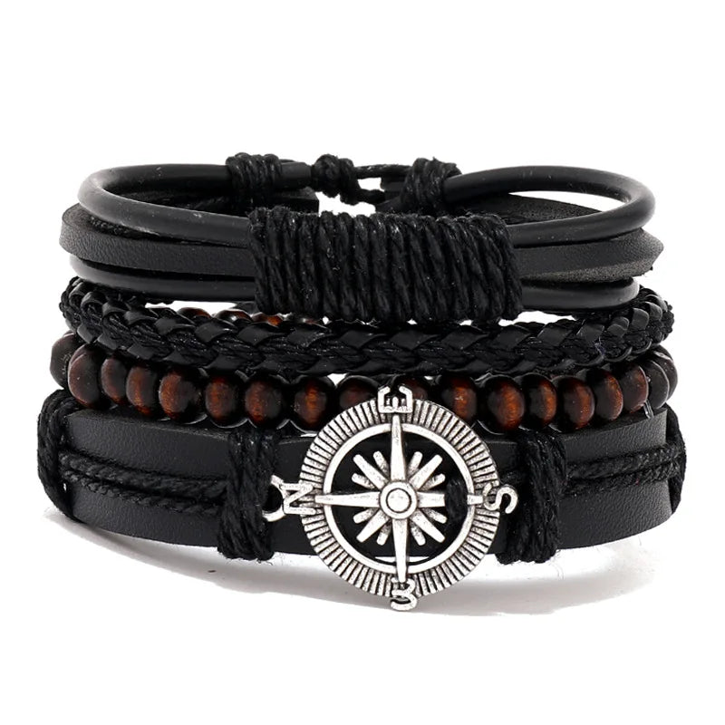 4Pcs/ Set Braided Leather Bracelets