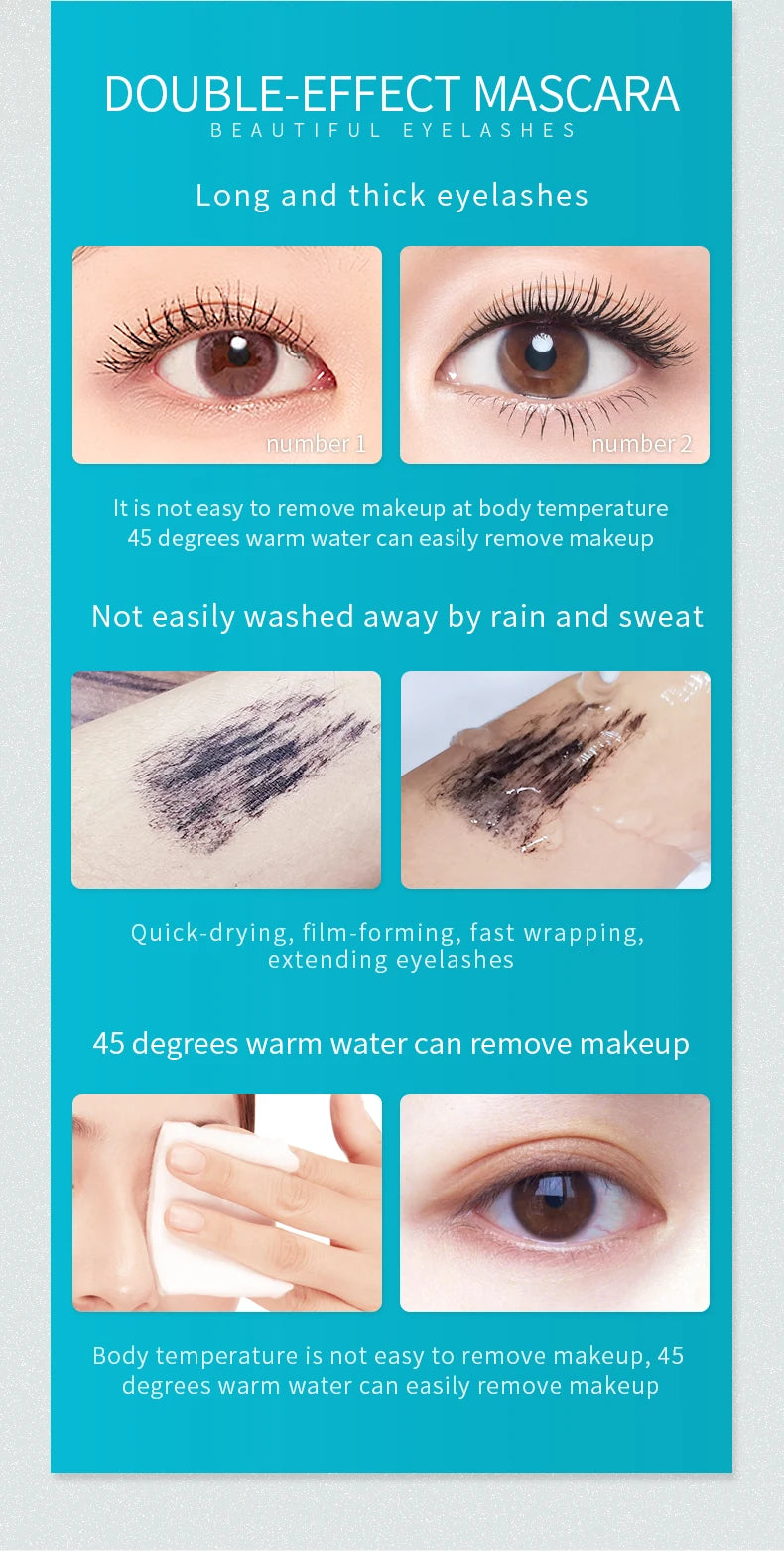 Double In-one Mascara Silk Fiber Waterproof | Thick Lengthening Eye Lashes