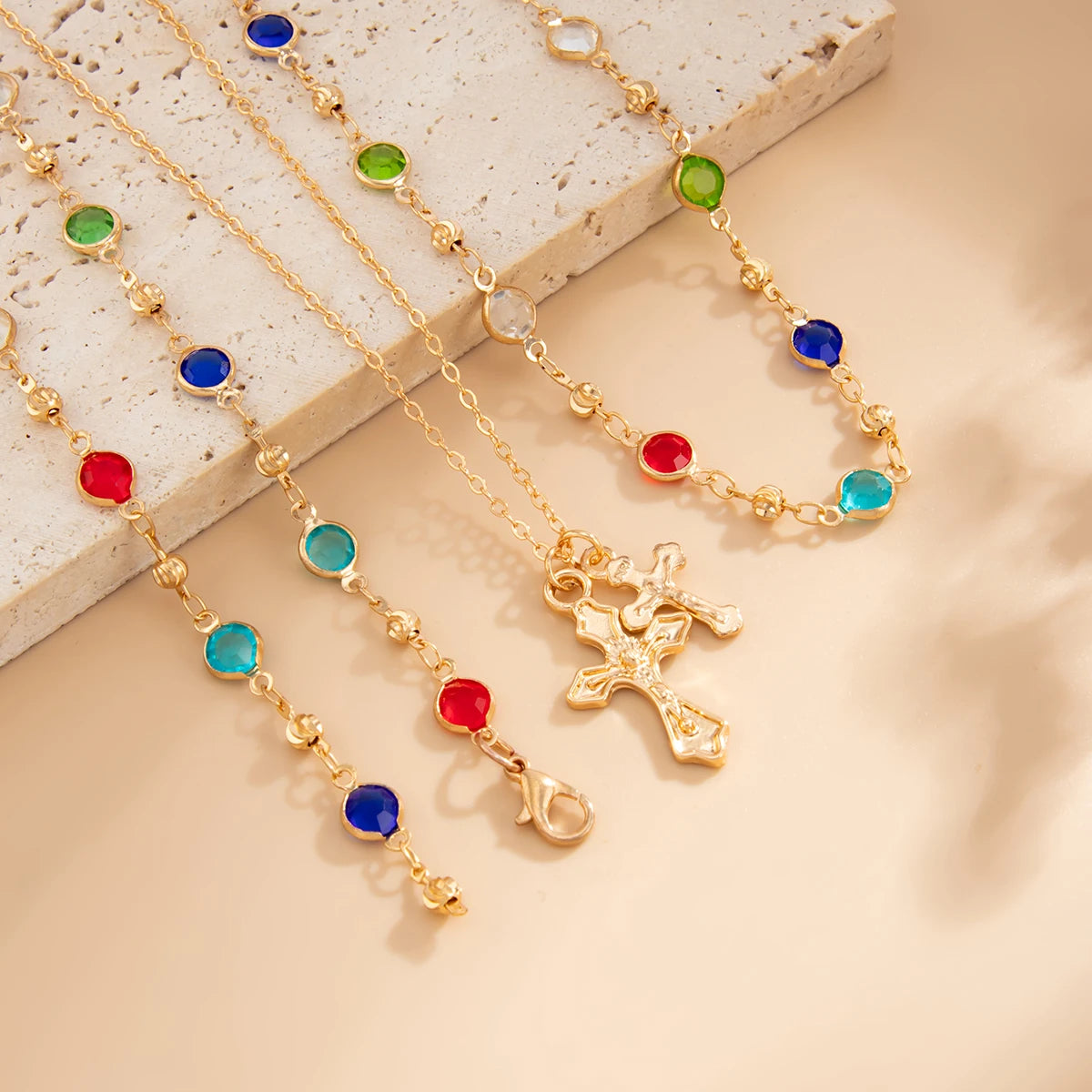 3Pcs/Set Crystal Tassel Necklace