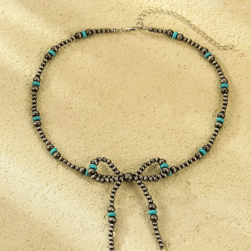 Turquoise Pearl Denim Style Necklace