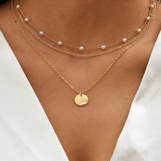 Crystal Pearl Layered Collar Necklace