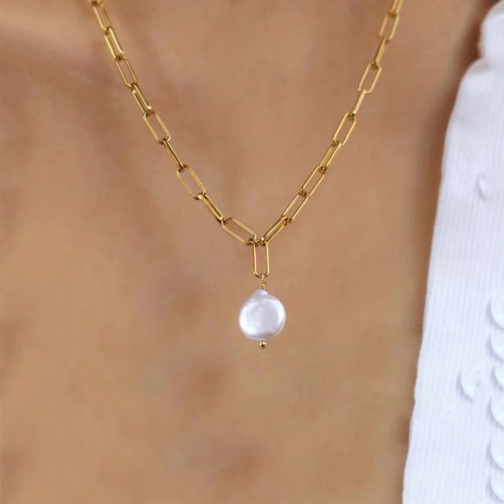 Tourmaline Natural Pearl Charm Gold-Colored Necklace