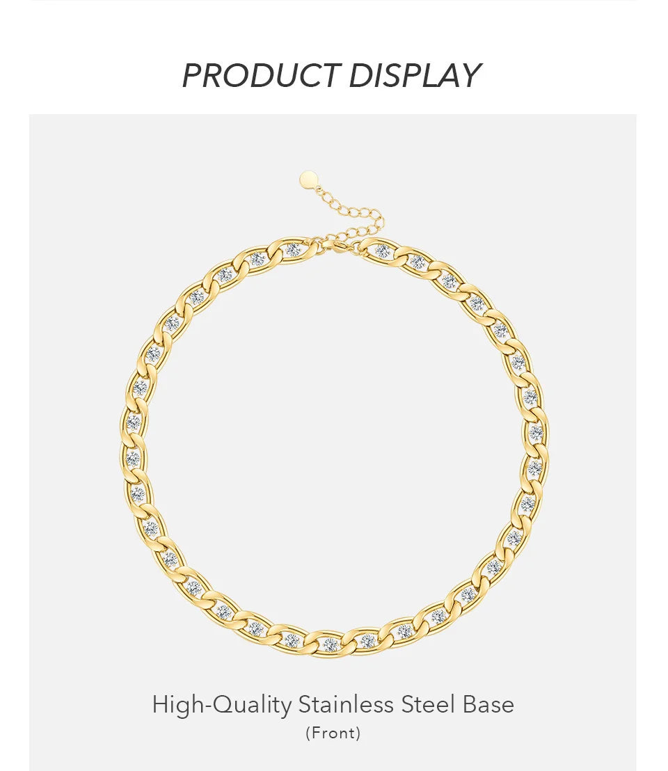 Luxurious Stainless Steel Zircons Gold Necklace