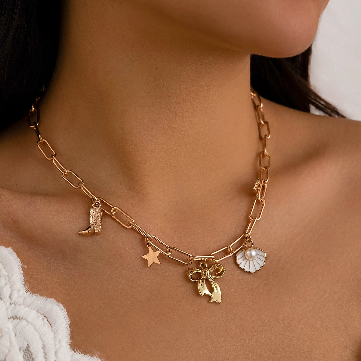 Star Love Heart Bowknot Pendant Necklace