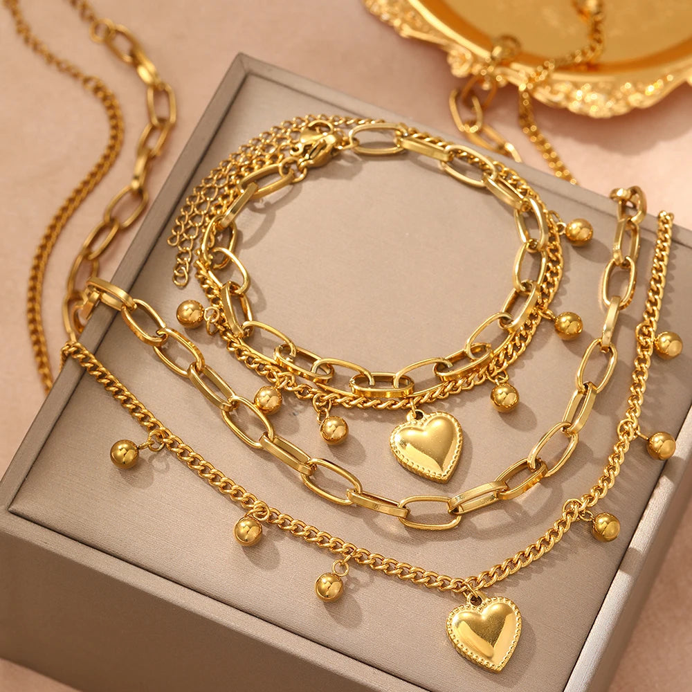 Heart Beads Double Layered Necklace | Bracelet Set