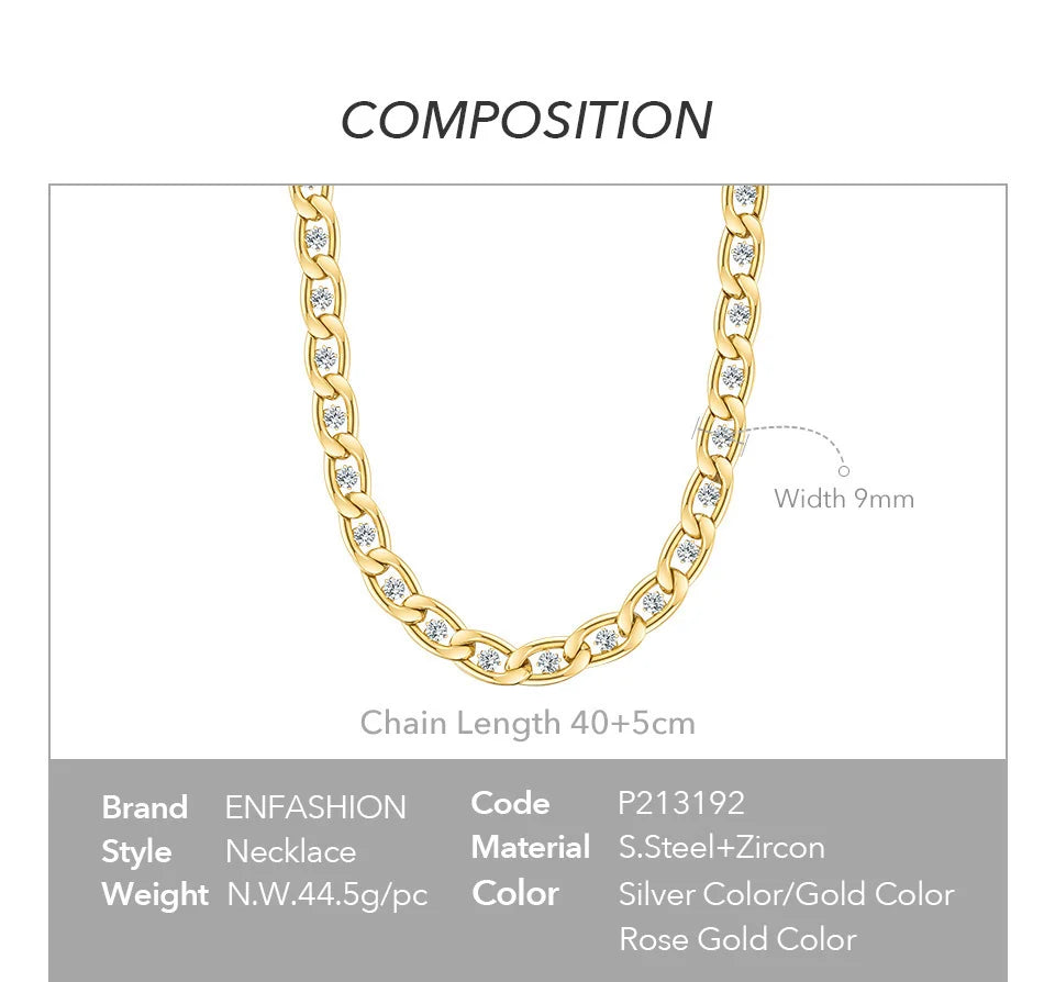 Luxurious Stainless Steel Zircons Gold Necklace