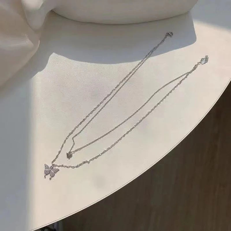 Shiny Butterfly Exquisite Double Layer Necklace