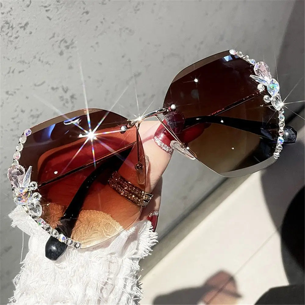 Rimless Trendy Retro Cutting Sunglasses