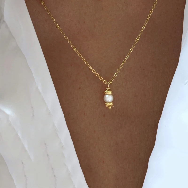 Tourmaline Natural Pearl Charm Gold-Colored Necklace