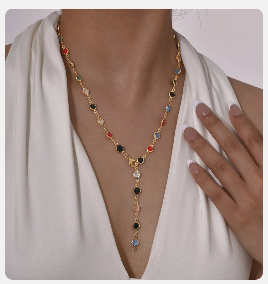 Dainty Colorful Glass Long Y-shaped Necklace