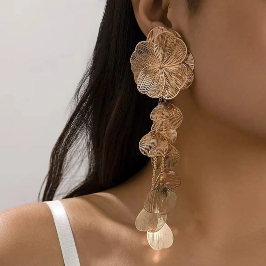 Romantic Leaf Petal Flower Drop Earrings