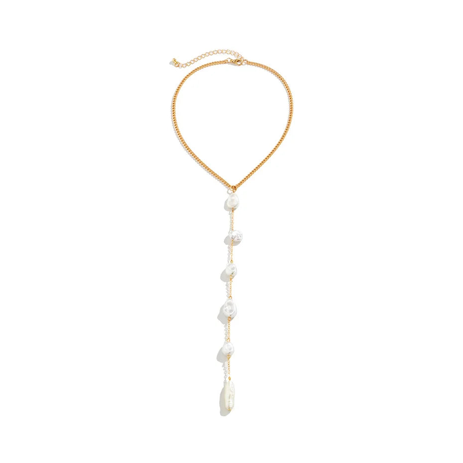 Sexy Simple Irregular Imitation Pearl Long Chain Back Necklace Women Bikini Goth Chest Choker Aesthetic Jewelry Wed Accessories