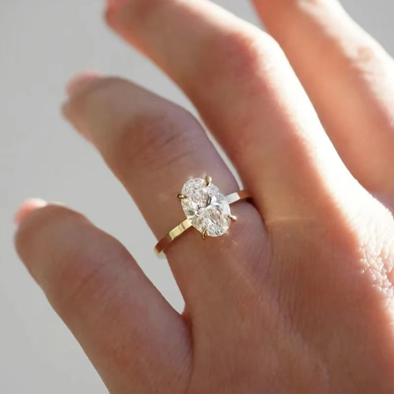 18k Gold S925 Sterling Silver 2.5CT Oval Moissanite Ring Fine Jewelry