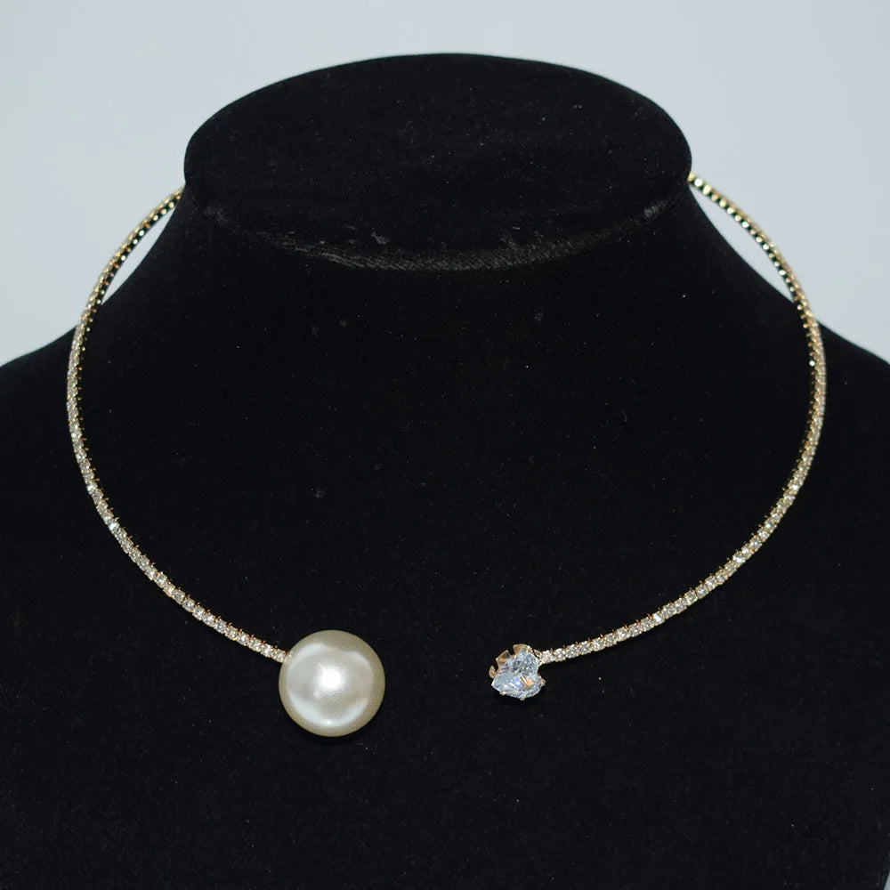 Rhinestone Heart Necklace Torques Jewelry