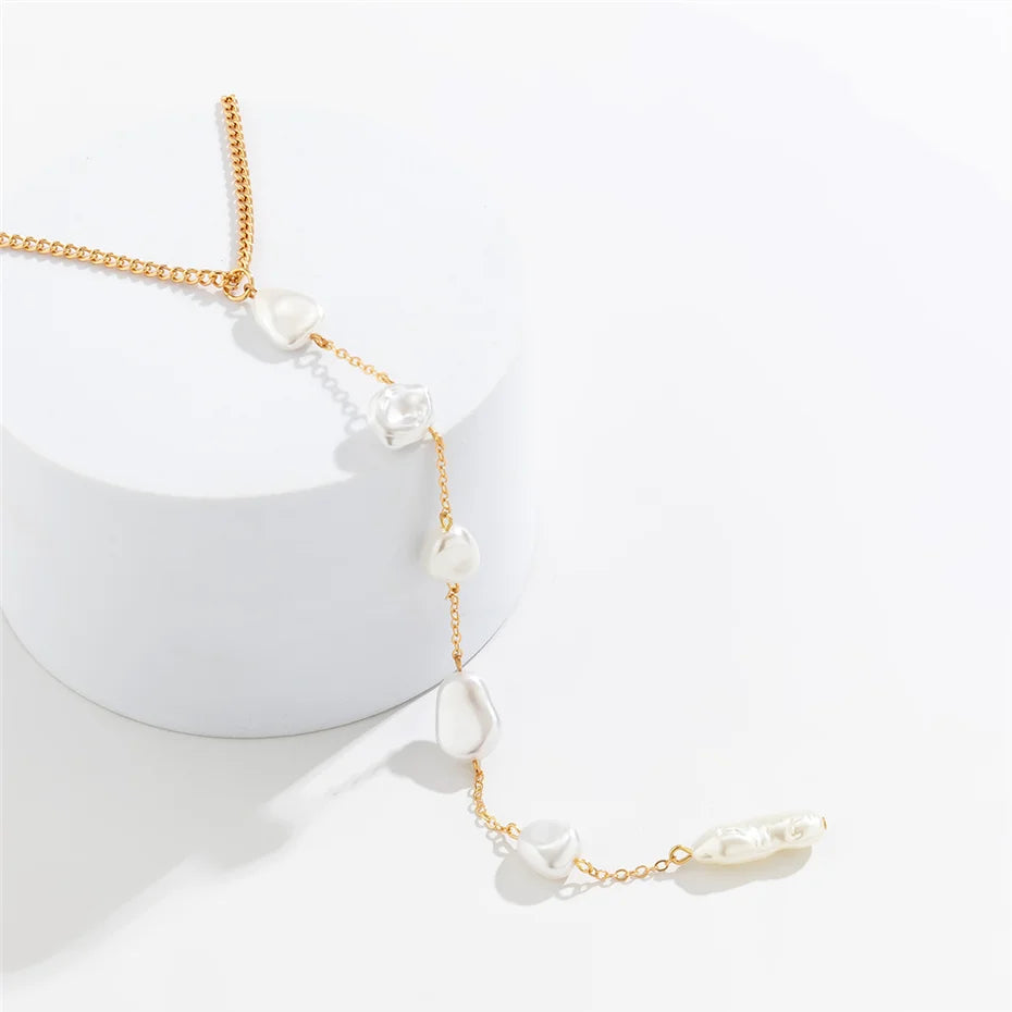 Sexy Simple Irregular Imitation Pearl Long Chain Back Necklace Women Bikini Goth Chest Choker Aesthetic Jewelry Wed Accessories
