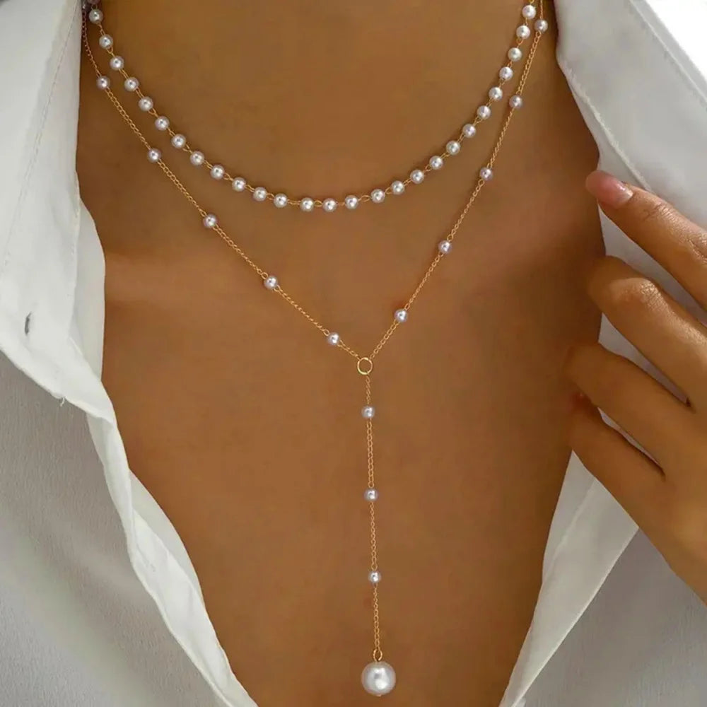Vintage Pearl Y Lariat Necklace