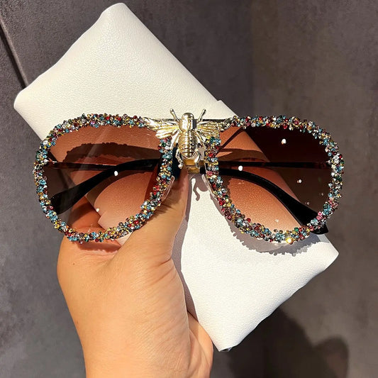 Personalized Bee Sunglasses With Diamonds, Retro Metal Fashion, Large Frame Sunglasses For Women, Instagram Trend
