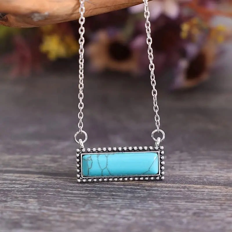 Natural Turquoise Boho Bead Silver Necklace
