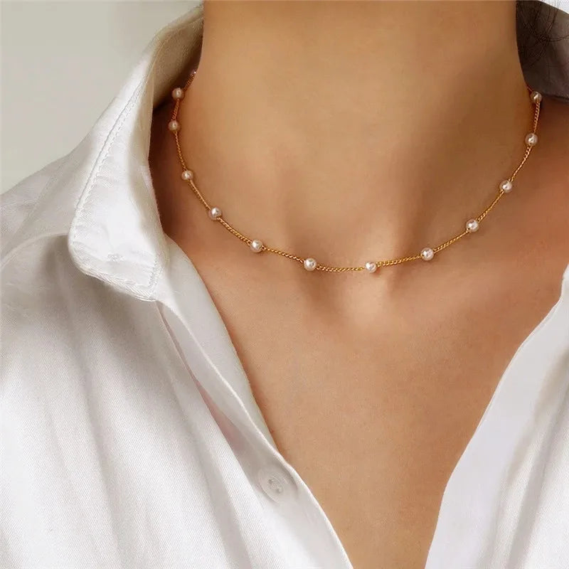 Crystal Pearl Layered Collar Necklace