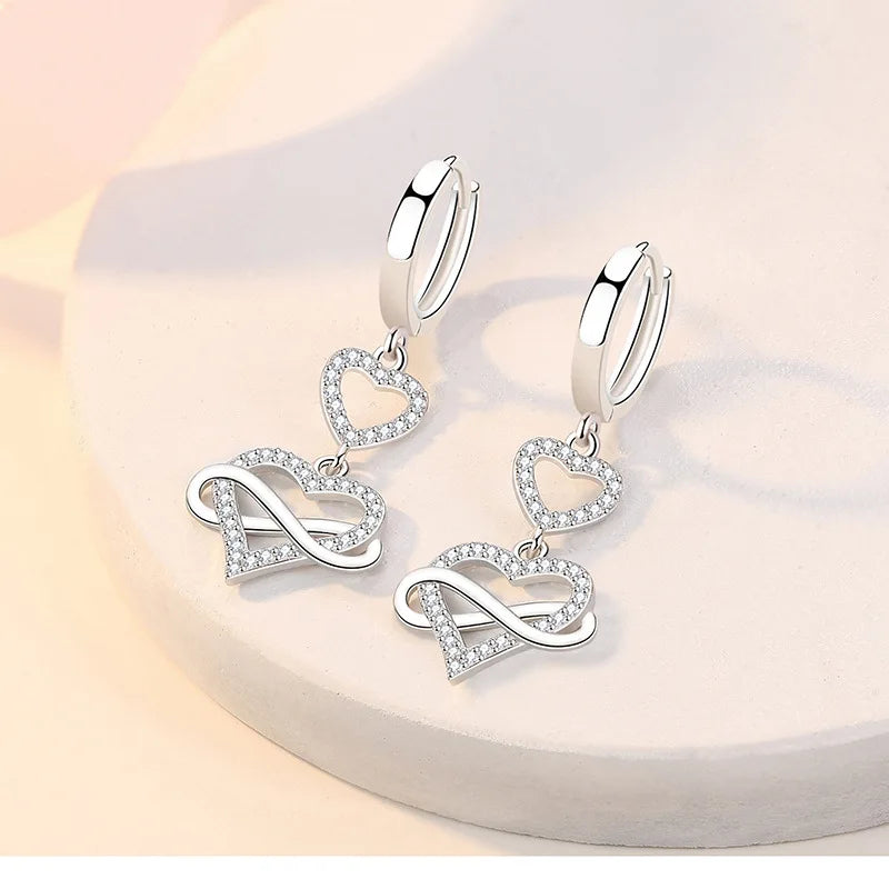 Luxury 925 Sterling Silver Heart Zircon Earrings