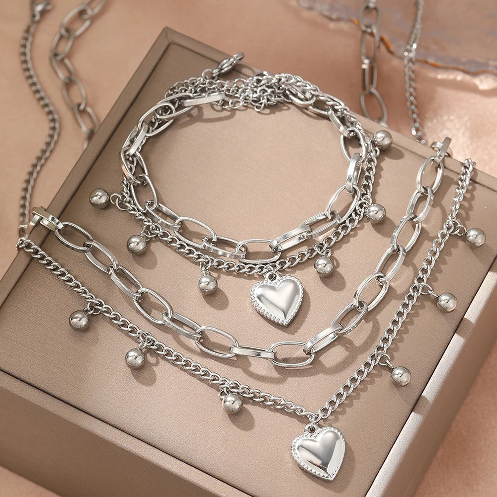 Heart Beads Double Layered Necklace | Bracelet Set