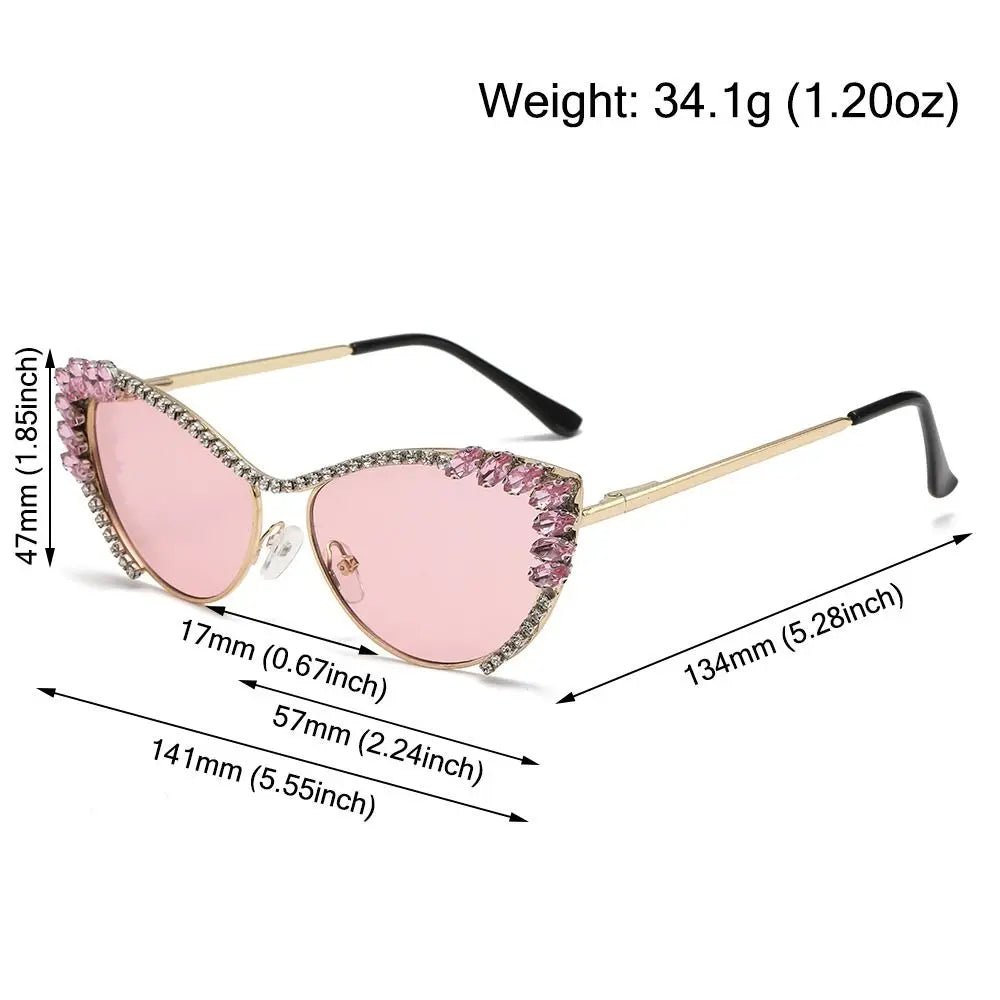 Cat-Eye Rhinestone Embellished Metal Sunglasses
