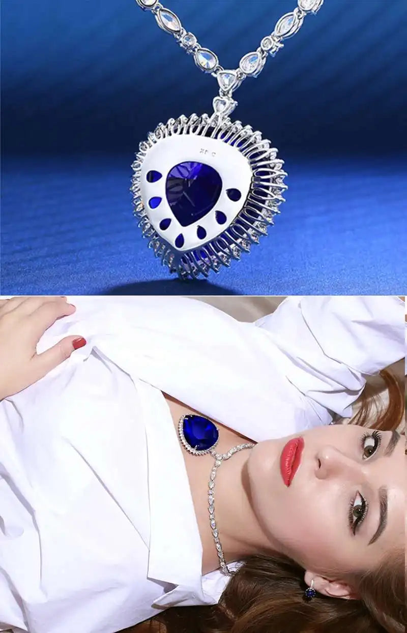 Titanic Heart Of The Ocean Rose Blue Crystal Necklace
