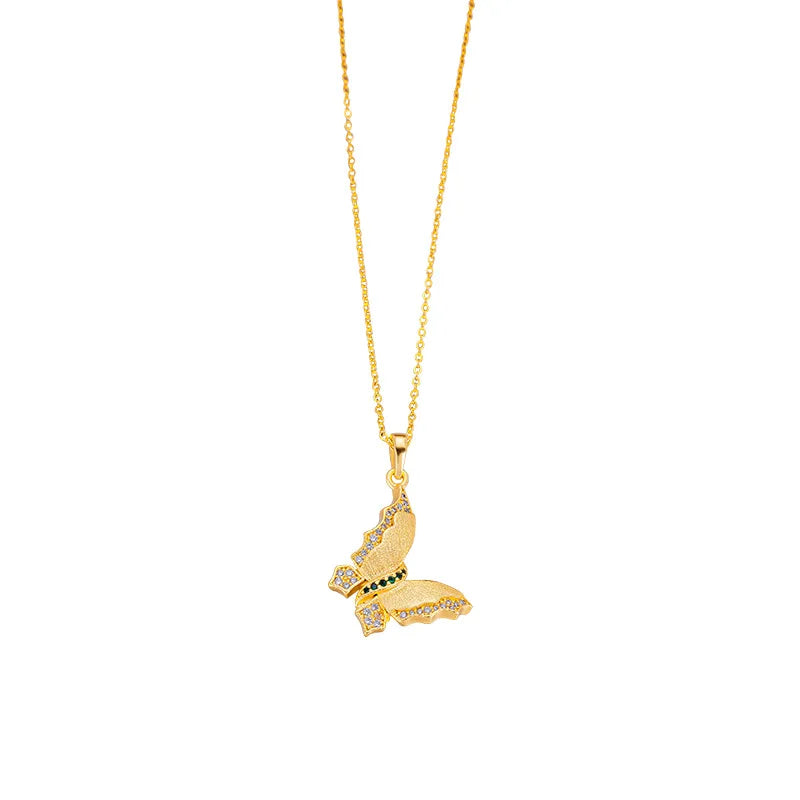9999 24K   real gold store same gold women's necklace set with diamonds, butterfly beautiful jewelry