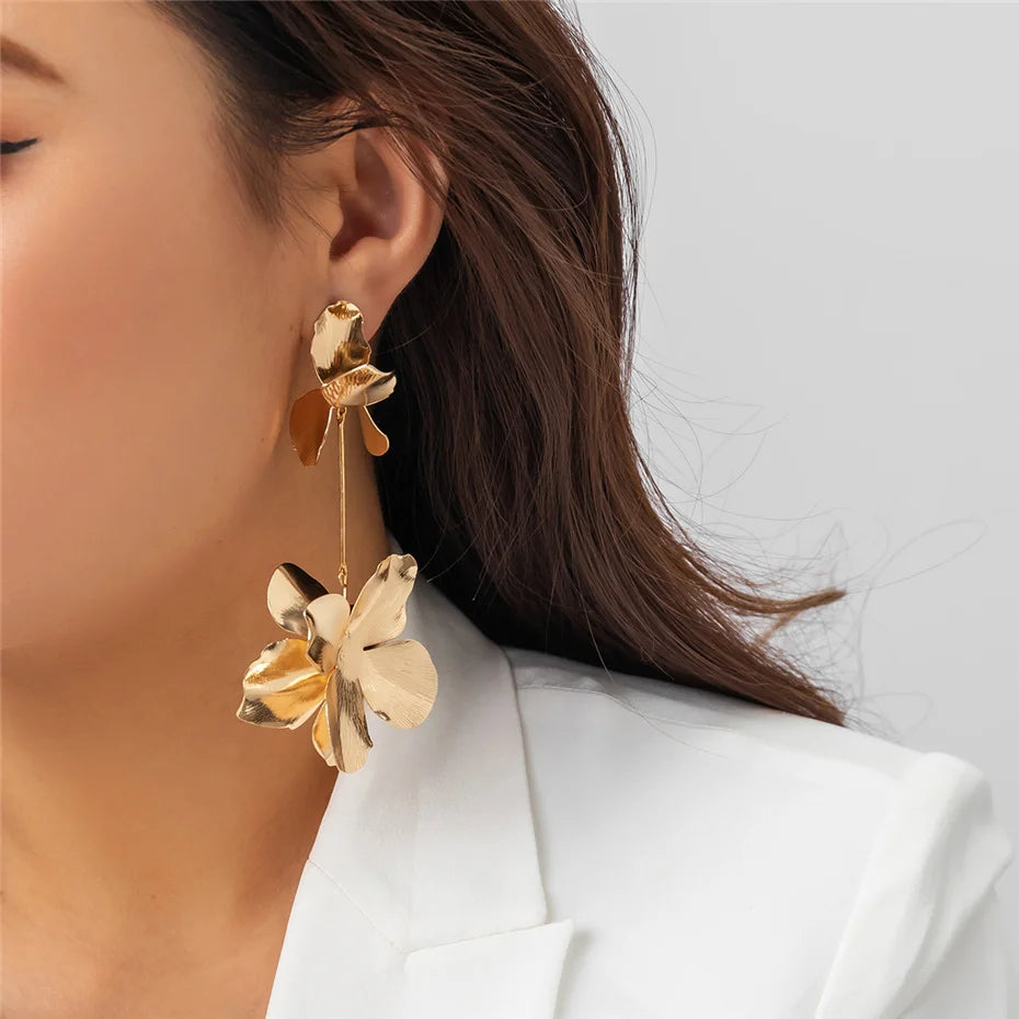 Flower Petal Pendant Drop Earrings