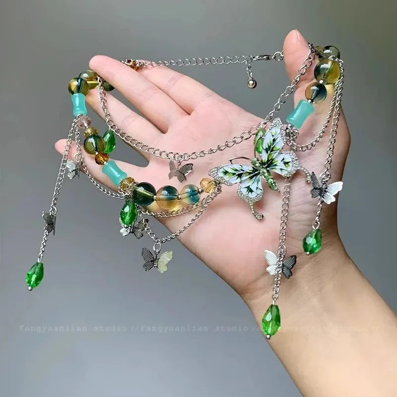 Butterfly Tassel Beaded Necklace