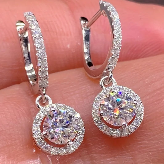 Round White Stone Engagement Earrings
