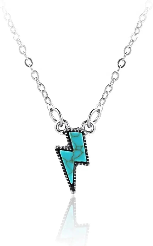 Natural Turquoise Boho Bead Silver Necklace