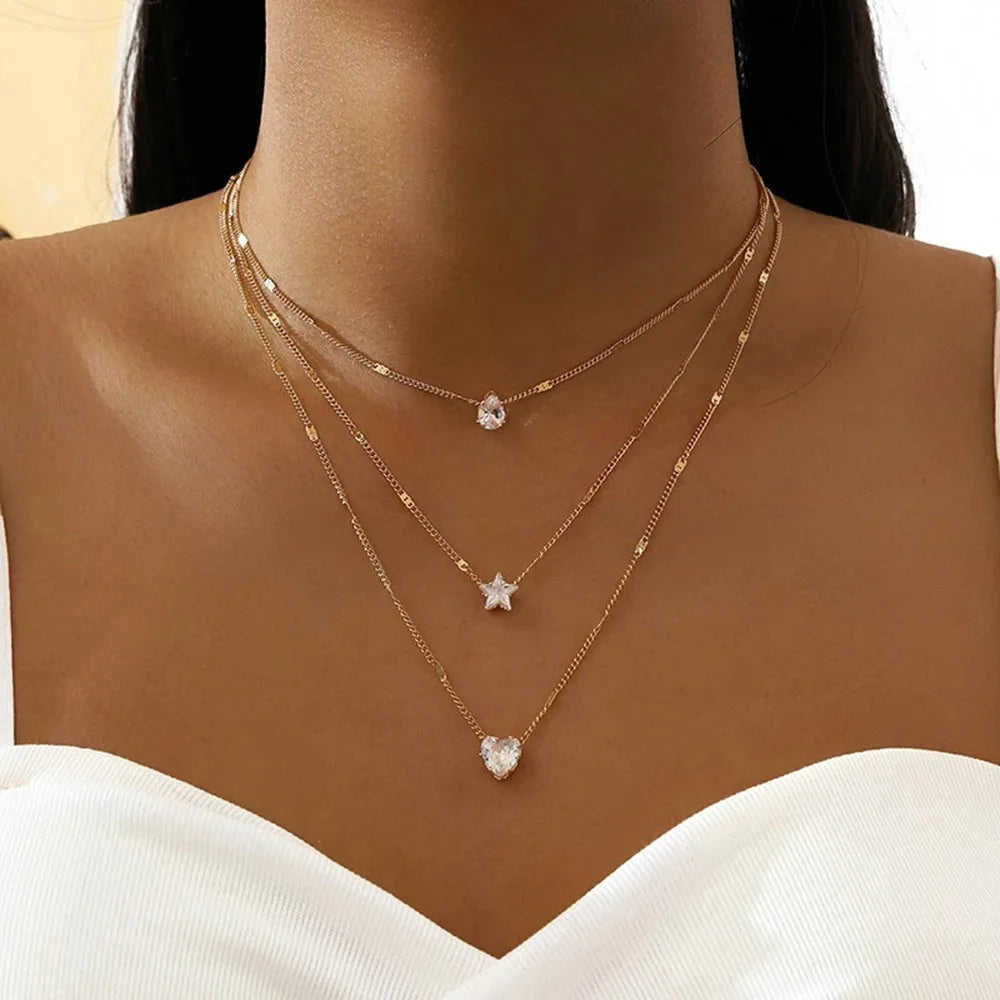 Multilayered Crystal Zircon Heart Star Charm