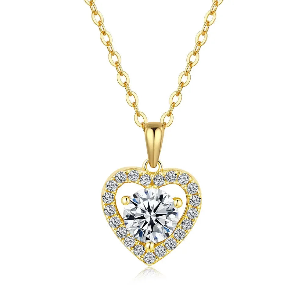 100% Real 18k Gold  Heart-shaped Moissanite Necklace