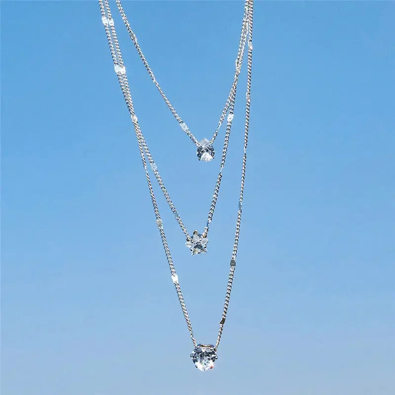 Charm Gold  Luxury Multi-layered Zircon Heart Pendant Necklace