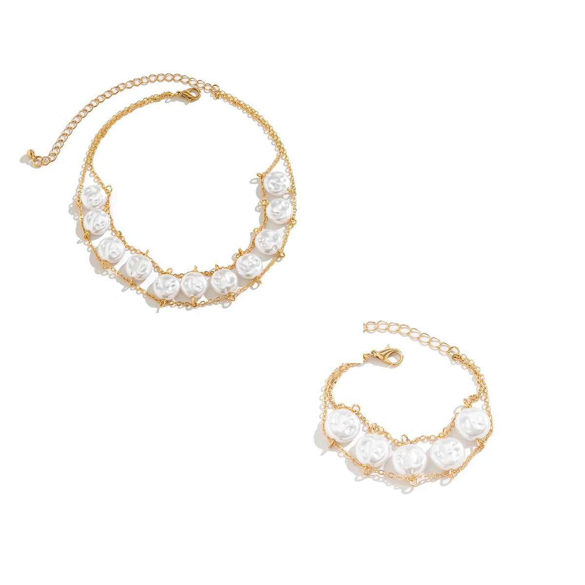 Pearl Chain Necklace and Bracelet Set